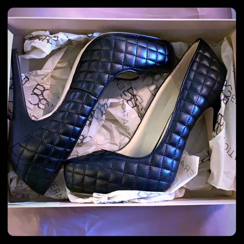 BCBG Pumps. Size 8. Black quilted leather 5” heel